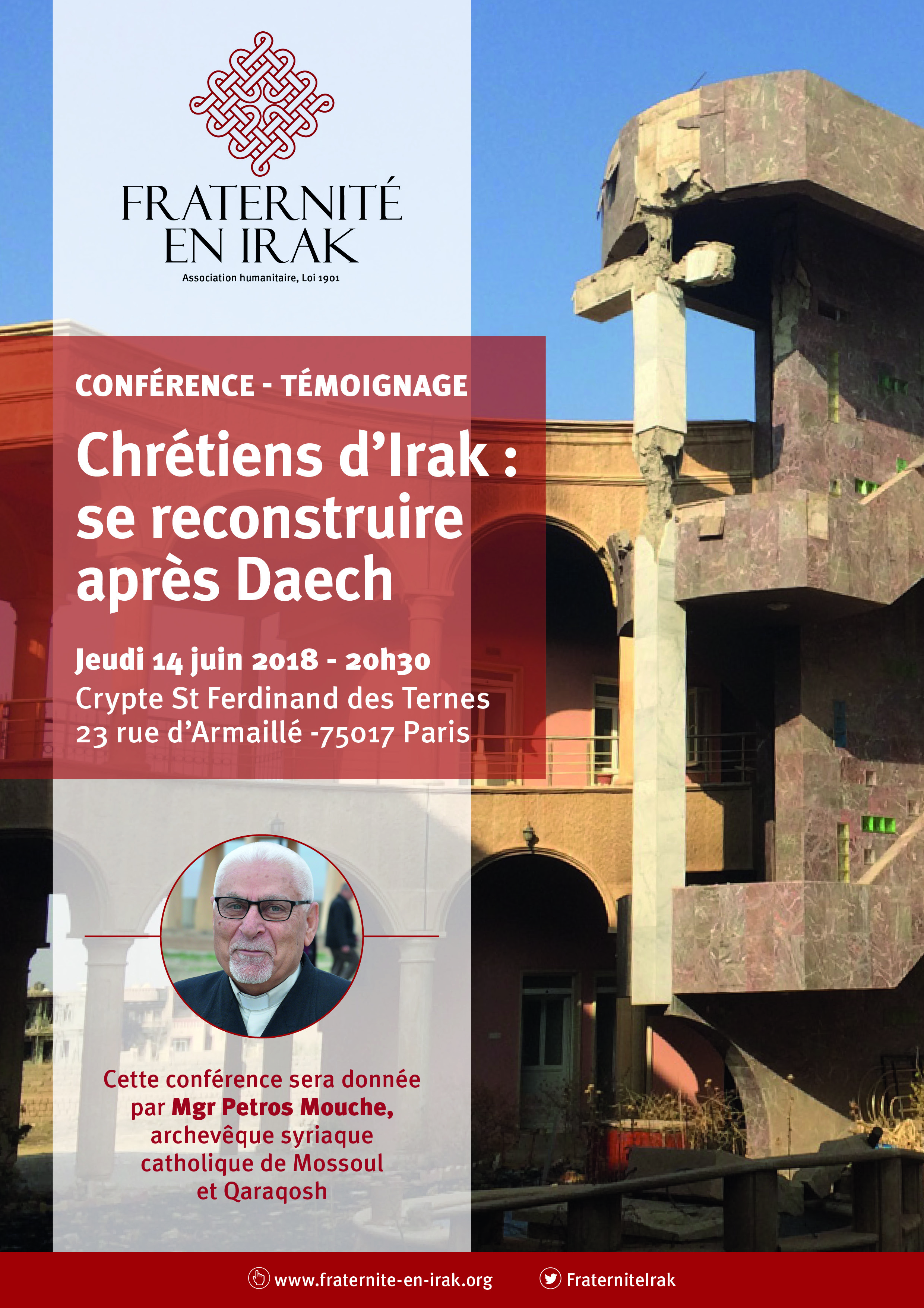 CONFERENCE – Jeudi 14 juin à Paris – Témoignage de Mgr Petros Mouché, archevêque de Mossoul et Qaraqosh